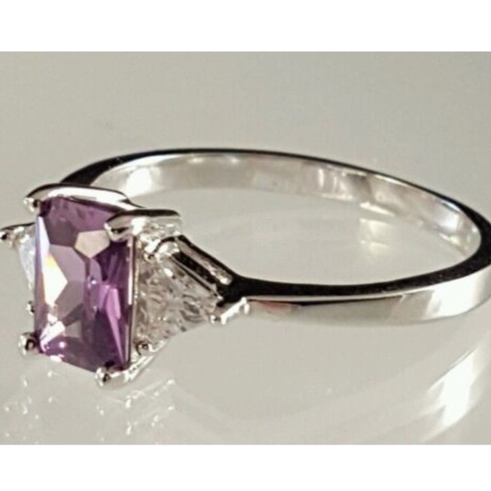 Silver Plated Cocktail Ring Purple Cubic Zirconia size 10 * - Picture 4 of 9
